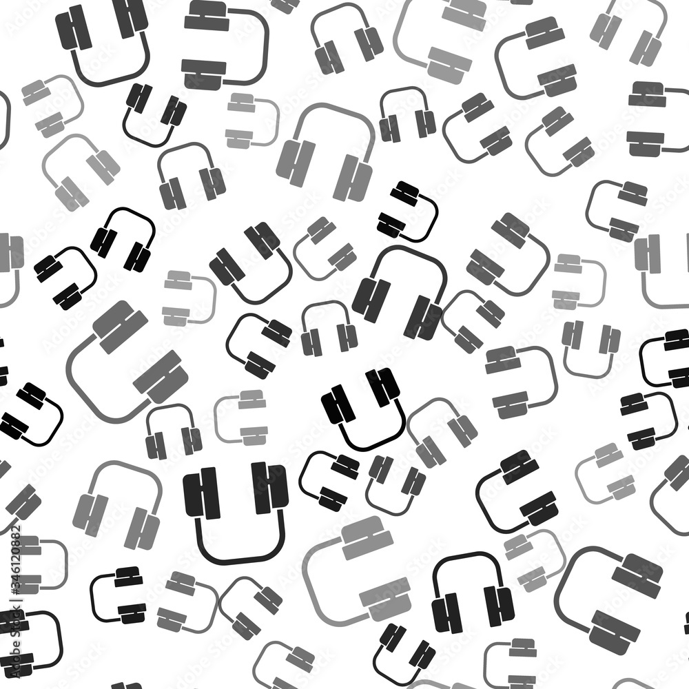 Black Headphones icon isolated seamless pattern on white background. Support customer service, hotline, call center, faq, maintenance. Vector Illustration Black Headphones icon isolated seamless pattern on white background. Support customer service, hotline, call center, faq, maintenance. Vector Illustration