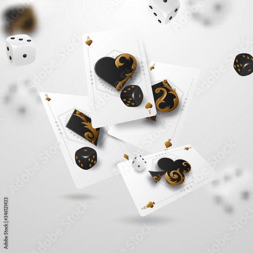 Set of four aces playing cards suits. Winning poker hand. Vector illustration