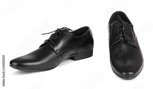 Black elegant men's shoes on white background