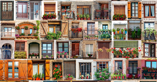 Collage of different windows with flowers
