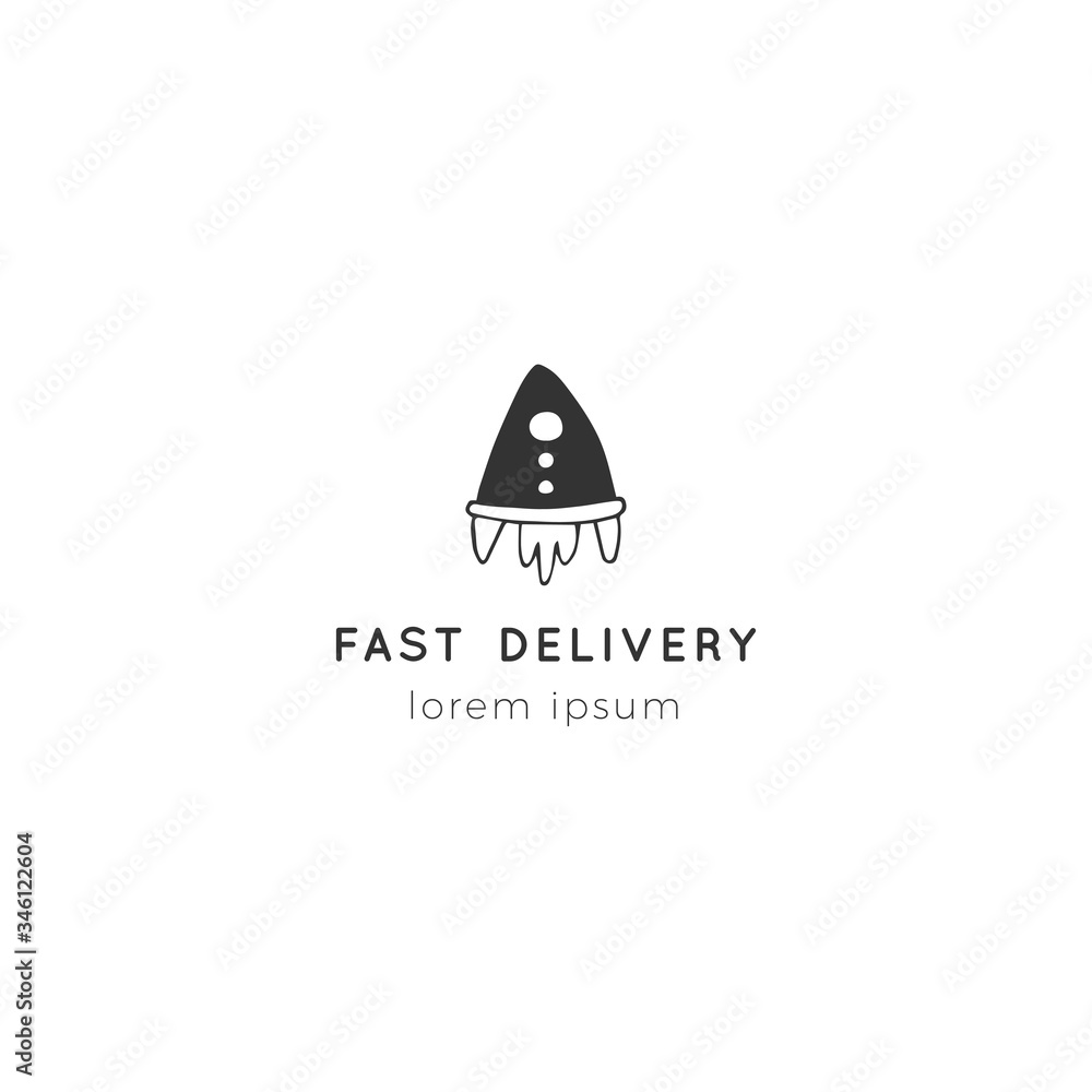 Fototapeta premium Fast delivery, express mail logo template with rocket vector hand drawn icon.