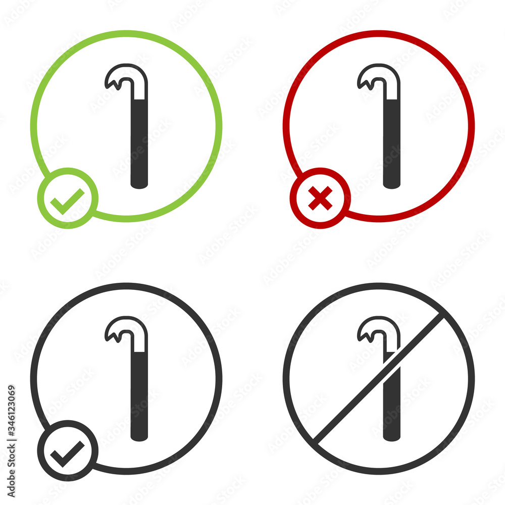Black Crowbar icon isolated on white background. Circle button. Vector Illustration Black Crowbar icon isolated on white background. Circle button. Vector Illustration