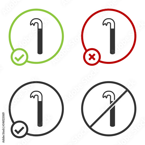 Black Crowbar icon isolated on white background. Circle button. Vector Illustration