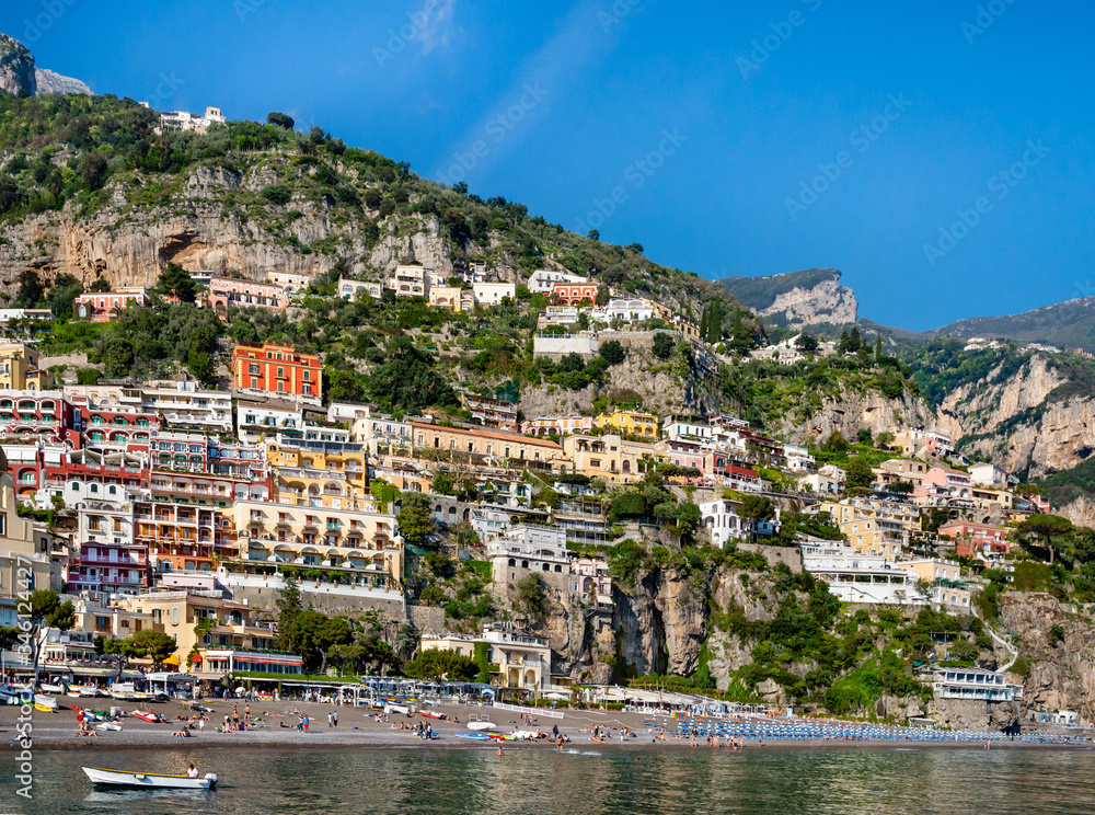 Waterfront view of beautiful town  of Positano at Amalfi coast, Italy.