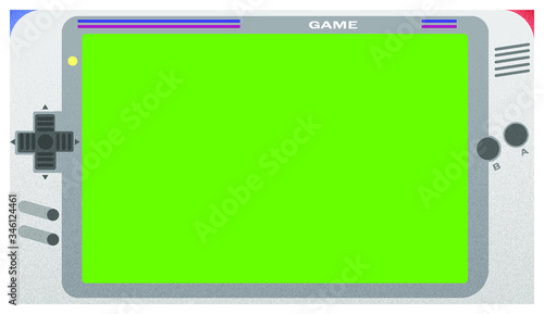 Retro old console game with green screen. Vintage art style.