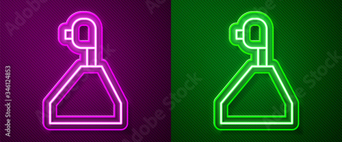 Glowing neon line Gear shifter icon isolated on purple and green background. Transmission icon. Vector Illustration