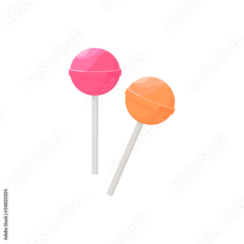 Pink and yellow lollipop illustration. Caramel, popsicle, sweet. Food concept. illustration can be used for topics like confectionery, sweet shop, supermarket