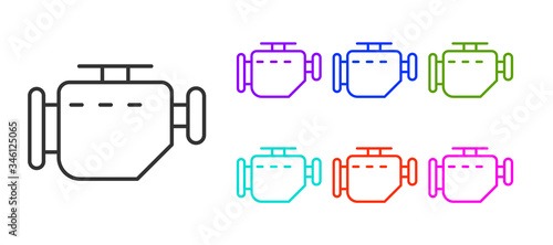 Black line Check engine icon isolated on white background. Set icons colorful. Vector Illustration