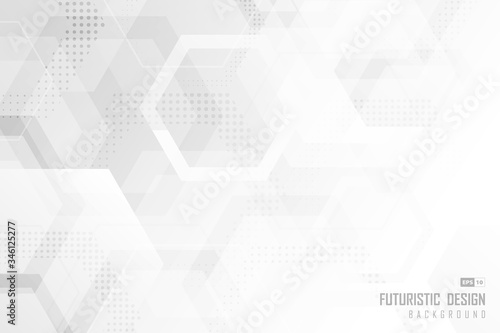 Abstract trendy technology of gradient white and gray hexagonal element pattern artwork design background. illustration vector eps10