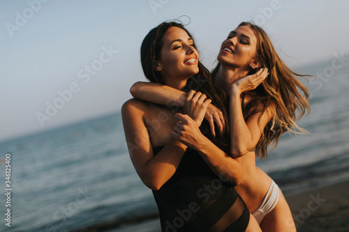 Young women having fun at s...
