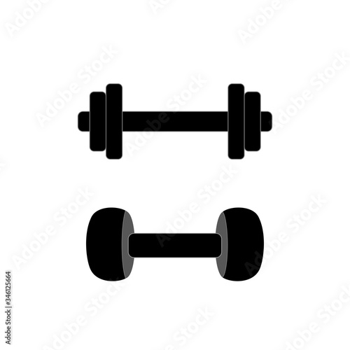 Dumbbell icon on white background. Silhouette vector design. 