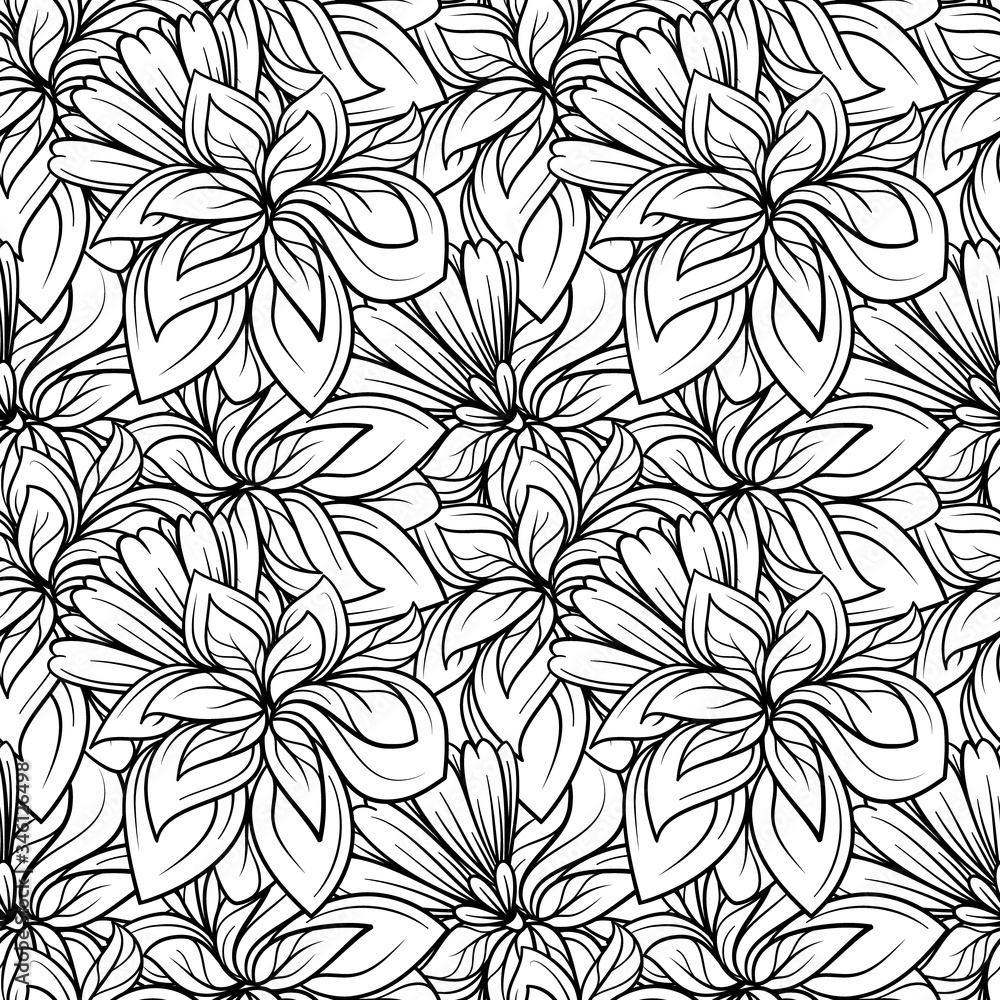 Black and white vector floral seamless pattern Black and white vector floral seamless pattern