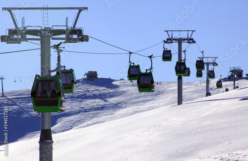 Green cable cars in Transalpina ski resort photo