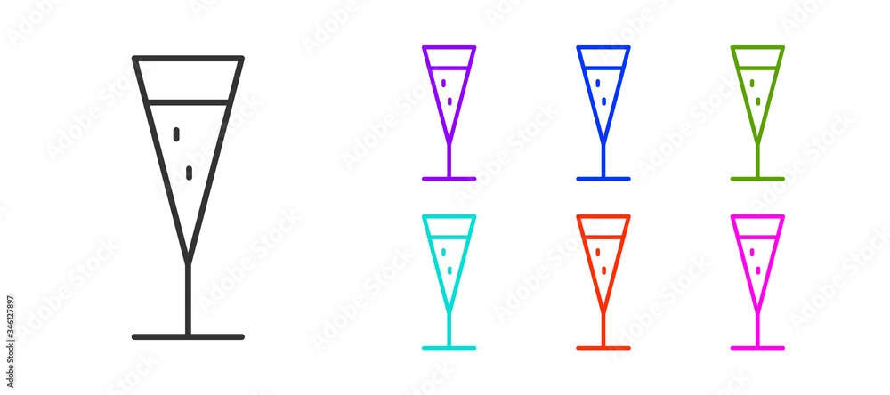 Black line Glass of champagne icon isolated on white background. Set icons colorful. Vector Illustration Black line Glass of champagne icon isolated on white background. Set icons colorful. Vector Illustration