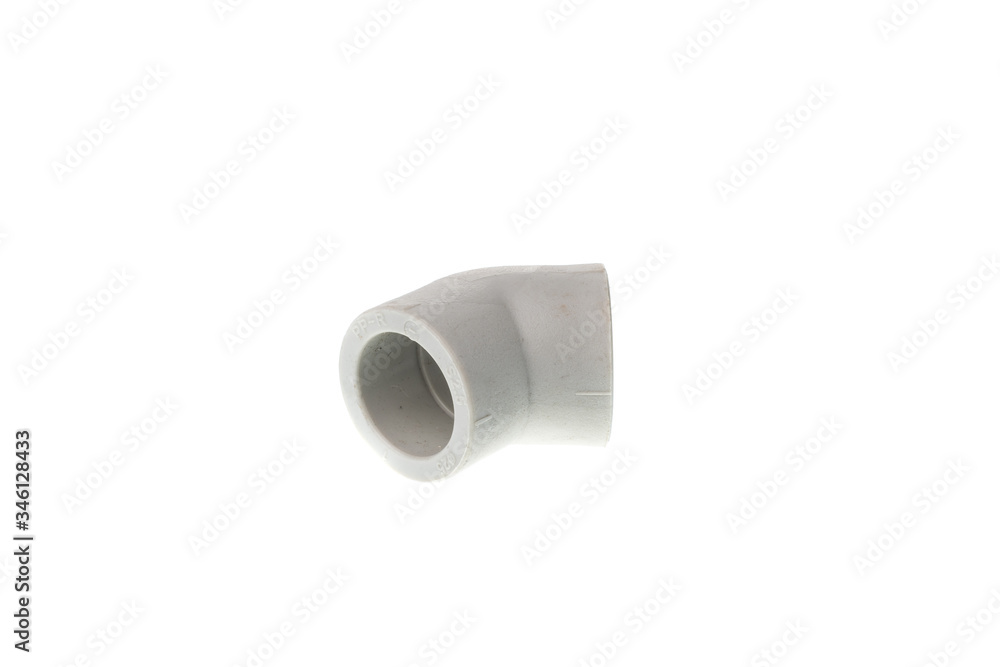 Plastic PPR elbow fitting for water pipes, isolated on white background Plastic PPR elbow fitting for water pipes, isolated on white background