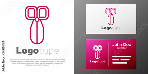 Logotype line Scissors icon isolated on white background. Cutting tool sign. Logo design template element. Vector Illustration