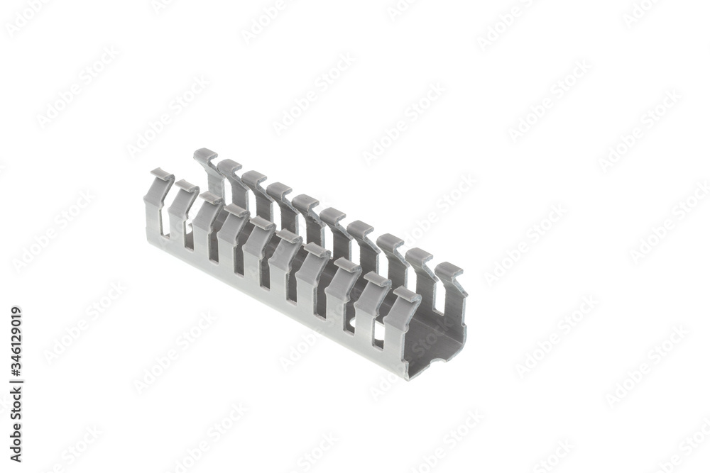Gray cable duct for wire management, isolated on white background Gray cable duct for wire management, isolated on white background
