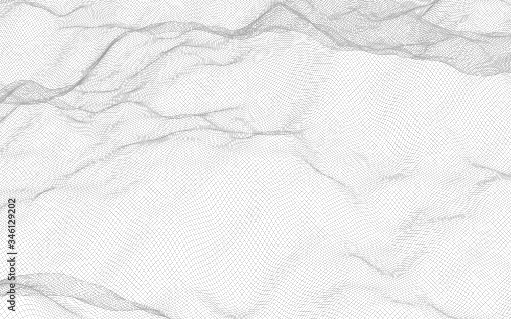 Obraz premium Abstract landscape on a white background. Cyberspace grid. hi tech network. 3d illustration