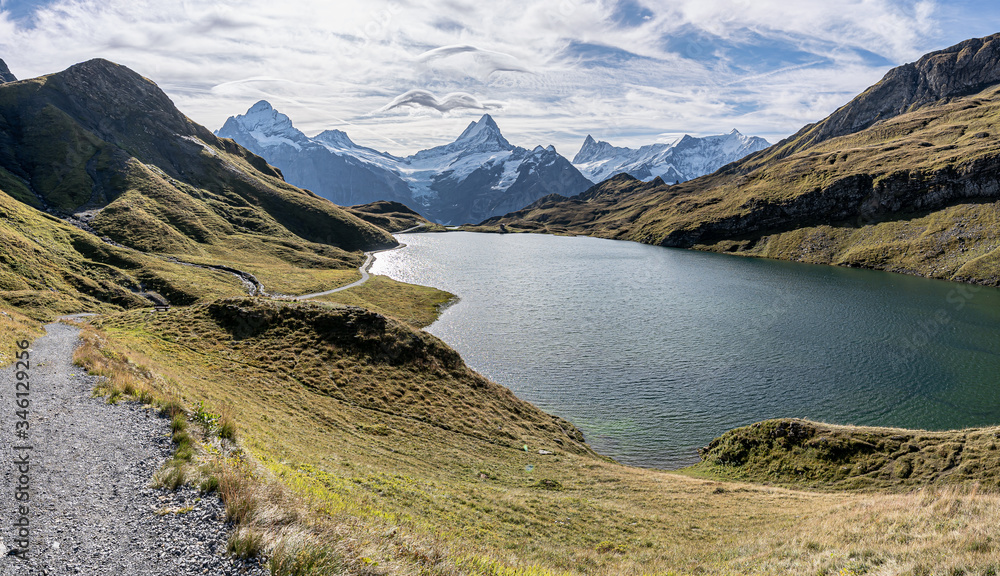 mountian lake at first peak of alps in grindelwald mountian lake at first peak of alps in grindelwald