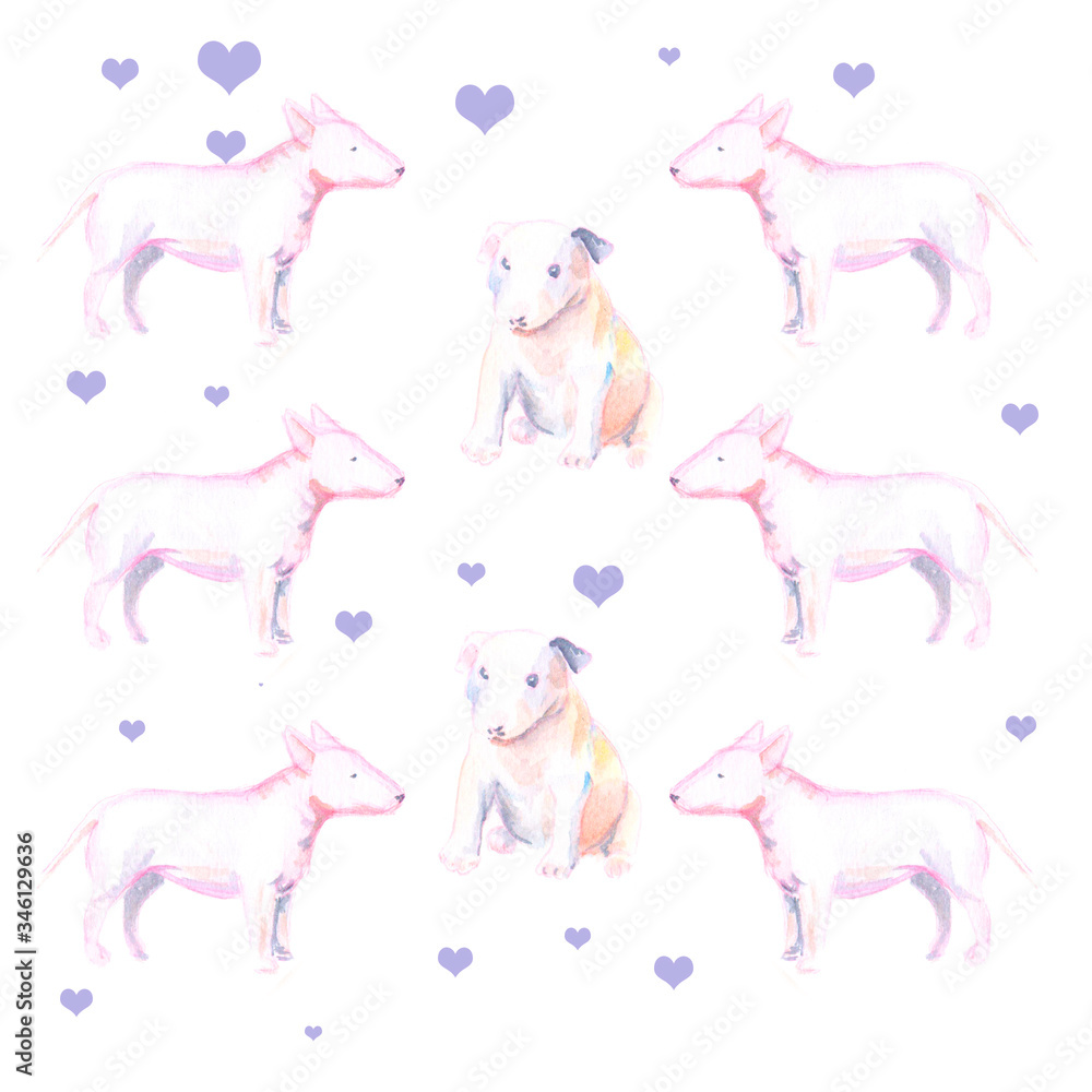 set of pit bulls seamless pattern. can be used for printing on fabric, clothing, t-shirts. Postcards, booklets. Backgrounds, web set of pit bulls seamless pattern. can be used for printing on fabric, clothing, t-shirts. Postcards, booklets. Backgrounds, web