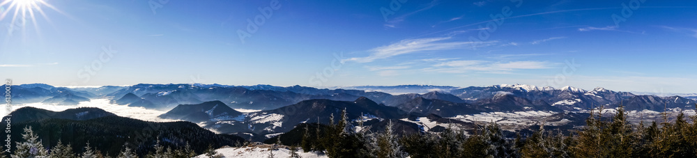 panorama view of Male Fatra ridge in winter mountains, Slovakia Velky Choc 12.1.2020
