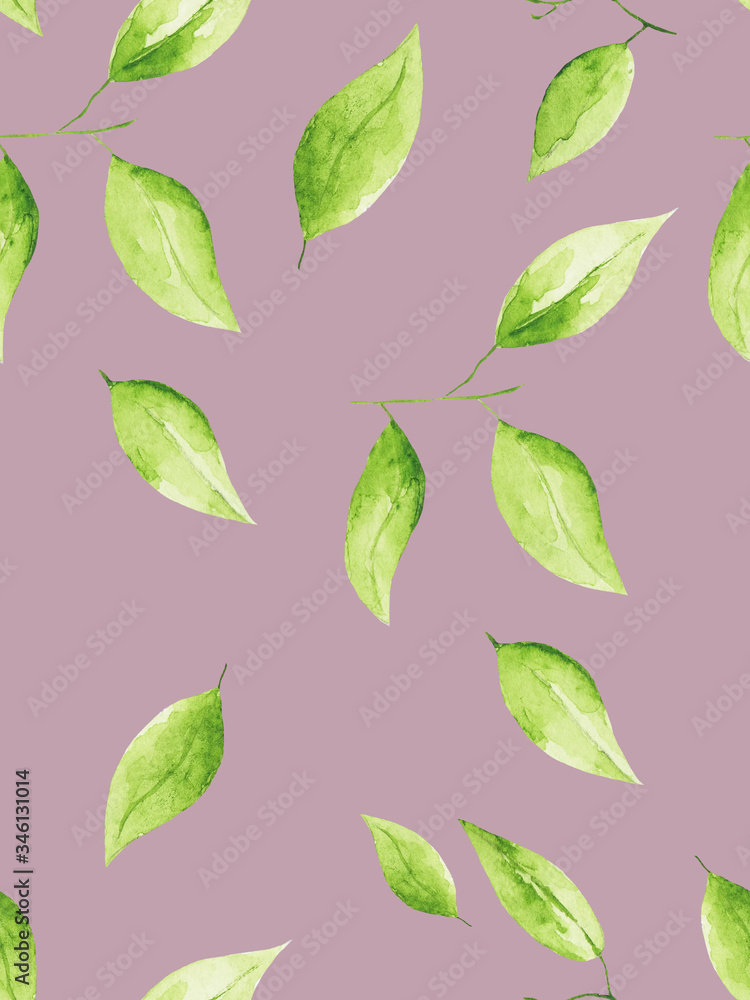 A seamless pattern of bright, green leaves is perfect for fabric, poster or postcard design.