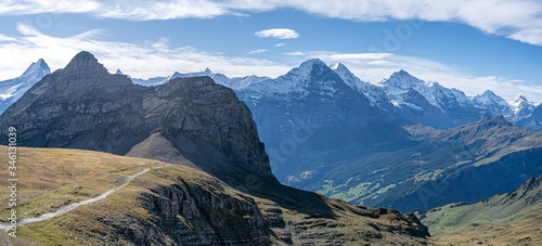 stunning alps panorama and rock formation near first mountain grindelwald