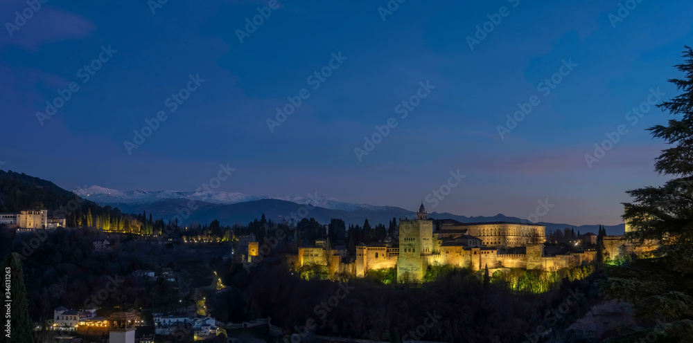The impressive fortress and arabic palace complex of Alhambra in Granada, Spain