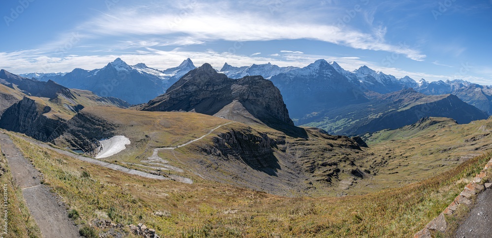 Eiger Monch and Jungfrau from Faulhorn daytime panorama grindelwald