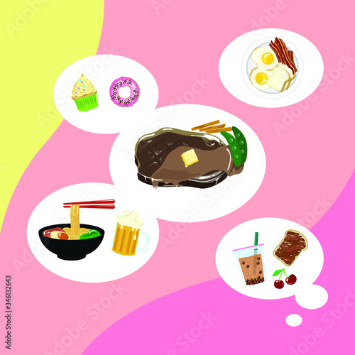 Vector of dreaming of food