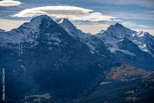 Faulhorn with view into alps eiger monch and jungfrau summer daytime