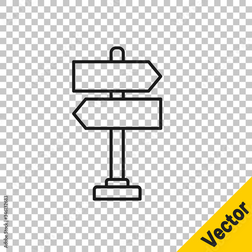 Black line Road traffic sign. Signpost icon isolated on transparent background. Pointer symbol. Isolated street information sign. Direction sign. Vector Illustration