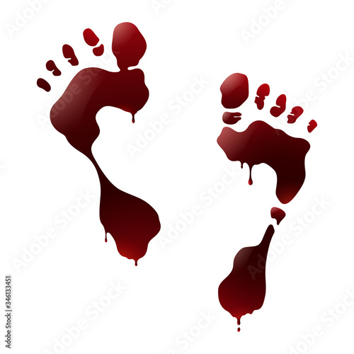 Blood stains on white background, footprints, dripping blood and blood drop splatter, crime scene, horror concept, blood donation, halloween decor elements, vampire print, murder concept, wound