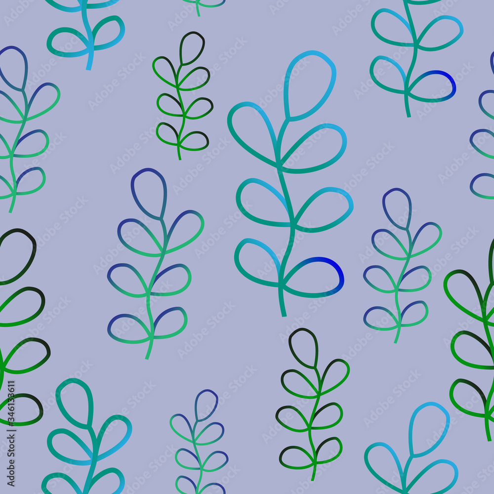 Twigs with leaves of gradient colors on a purple background. Simple vector seamless pattern. Twigs with leaves of gradient colors on a purple background. Simple vector seamless pattern.