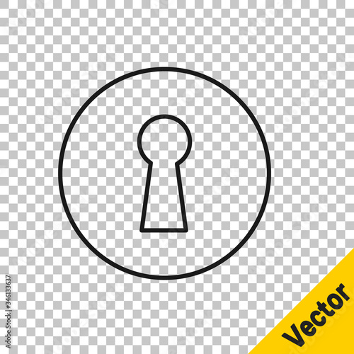 Black line Keyhole icon isolated on transparent background. Key of success solution. Keyhole express the concept of riddle, secret, security. Vector Illustration