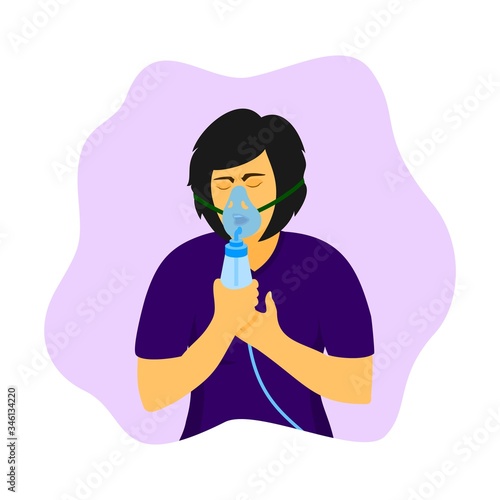 Nebulizer treatment for women with asthma, hard to breath normally illustration.