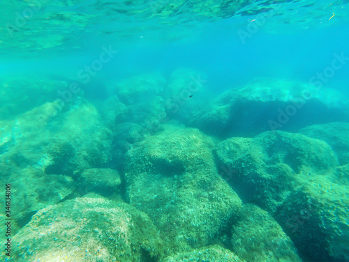 Underwater view of Alghero turquoise water in summer