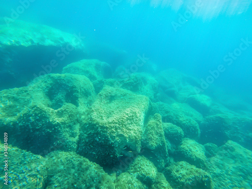 Underwater view of rocks in Alghero seabed