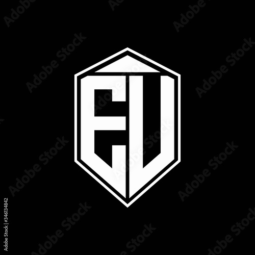 EU logo monogram with emblem shape combination tringle on top design template