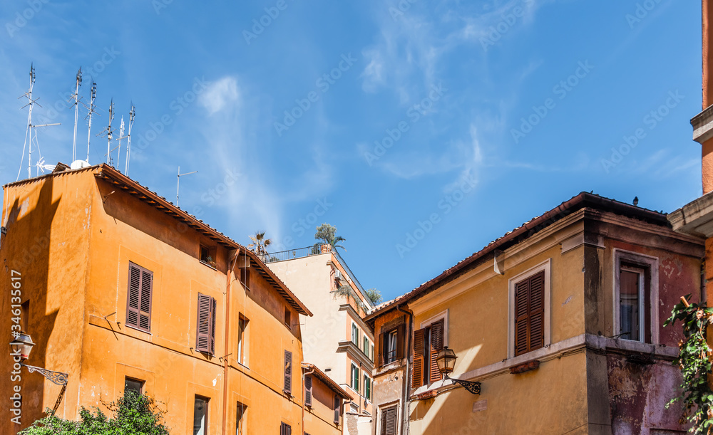 Blue sky over colorful facades in Rome