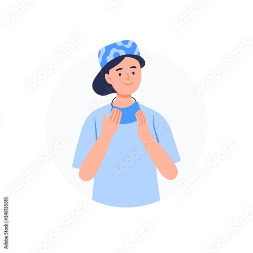 The surgeon is taking off a face mask. Medical worker avatar. Flat vector characters.