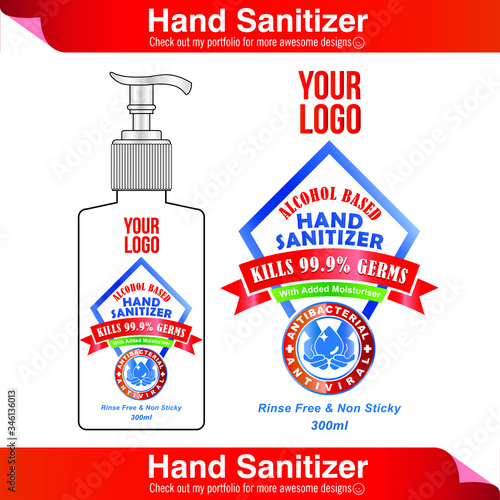 Instant alcohol based hand  sanitizer label design vector graphic template for packaging design.