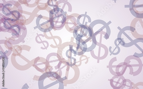 Gray translucent dollar signs on white background. Red tones. 3D illustration