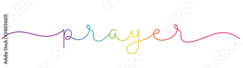 PRAYER rainbow-colored vector monoline calligraphy banner with swashes