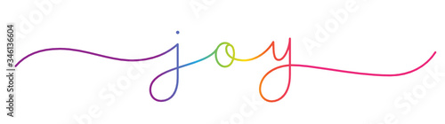 JOY rainbow-colored vector monoline calligraphy banner with swashes