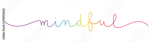 MINDFUL rainbow-colored vector monoline calligraphy banner with swashes