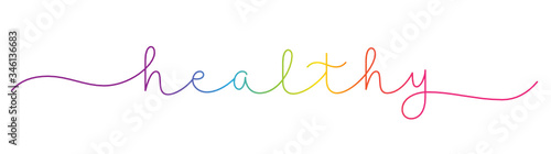 HEALTHY rainbow-colored vector monoline calligraphy banner with swashes