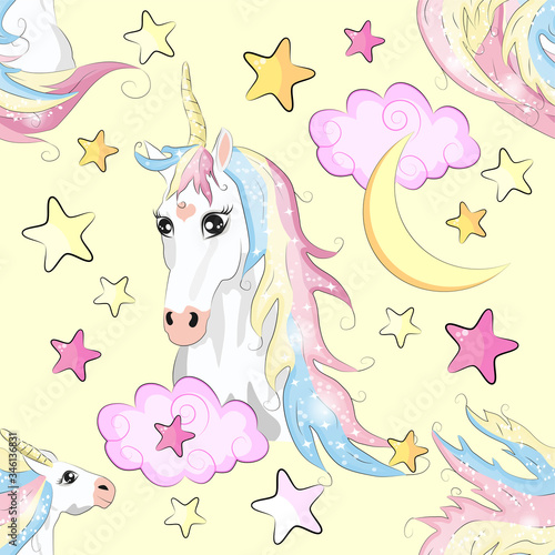 Cute unicorn  princess concept  girl beauty seamless pattern. cartoon design.