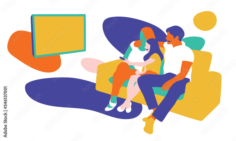 Affectionate family watching TV together at home