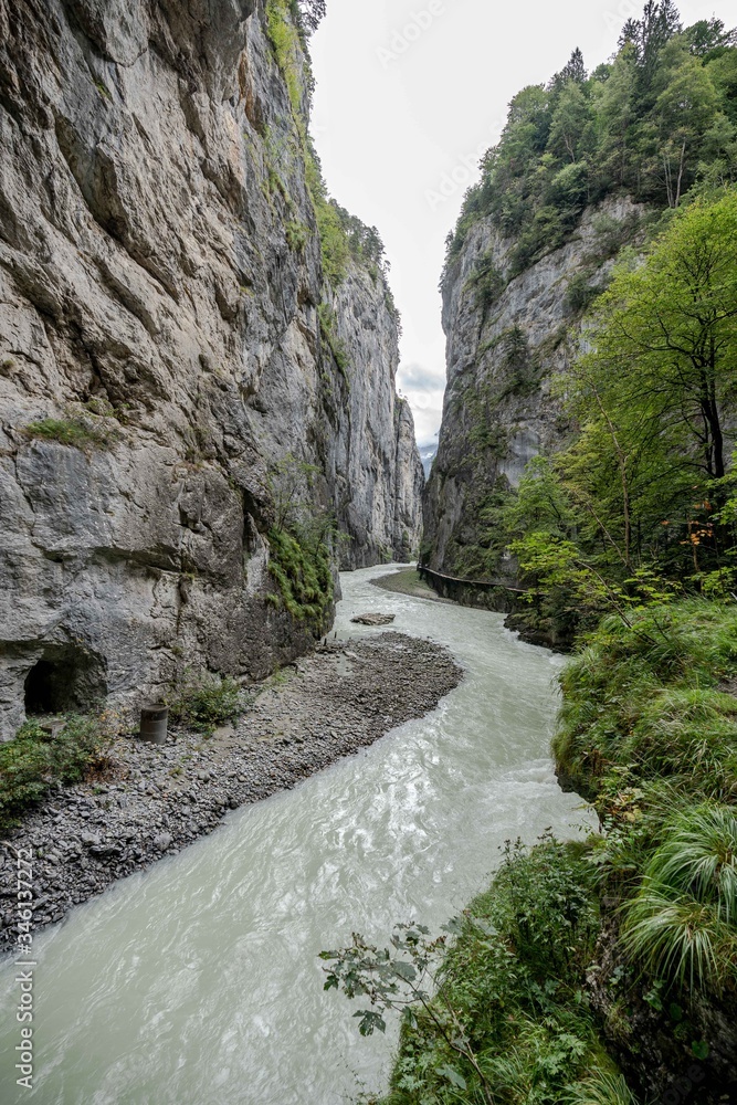 swiss river aare gorge in haslital mystical dark scenic narow